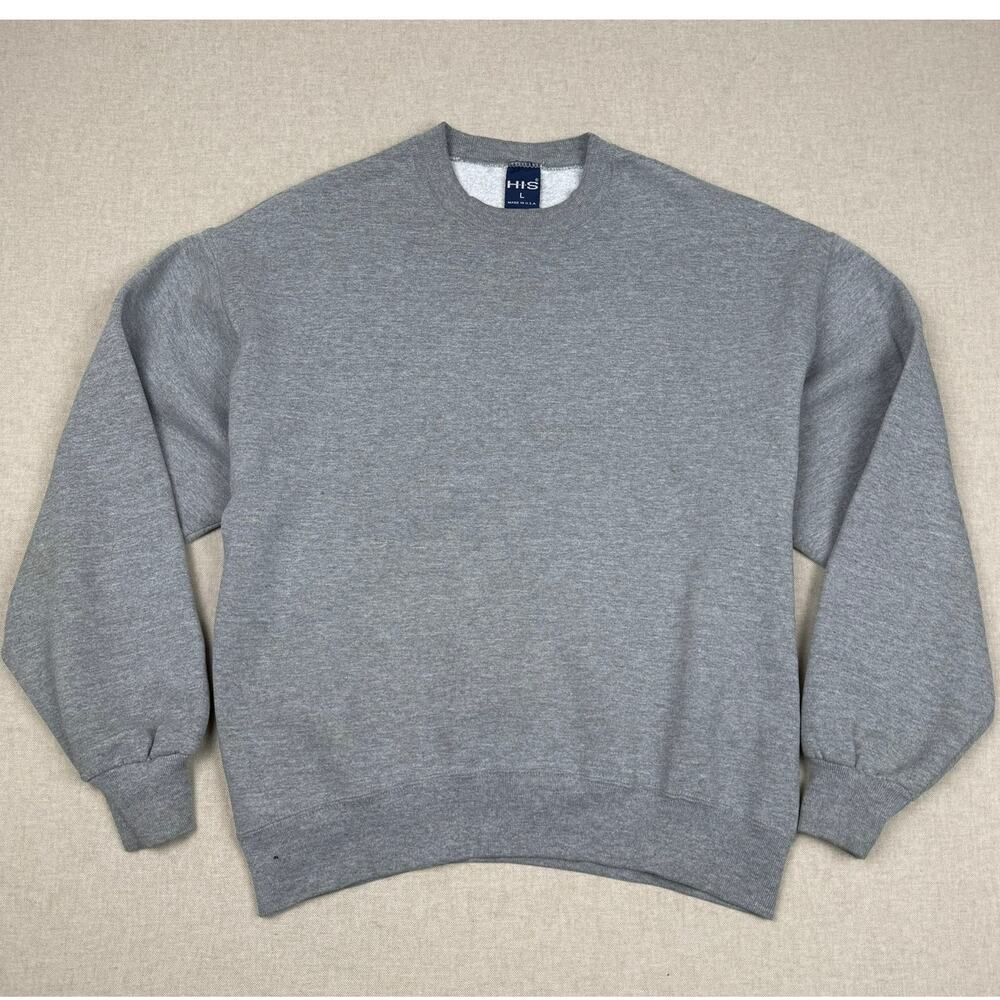 Vintage HIS Crewneck Heather Gray Sweatshirt Made in USA Fleece Russell Athletic